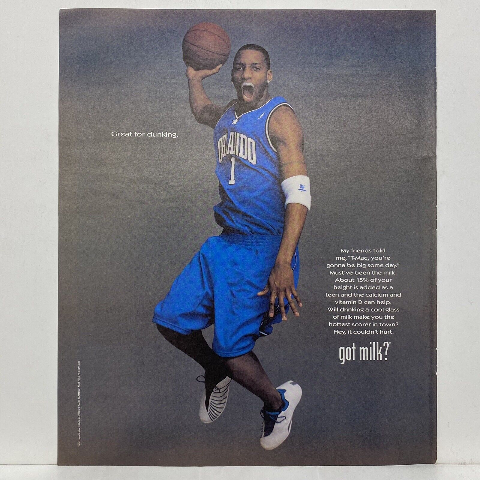 2004 Got Milk? Print Ad Tracy McGrady Promo Poster NBA Basketball Orlando Magic