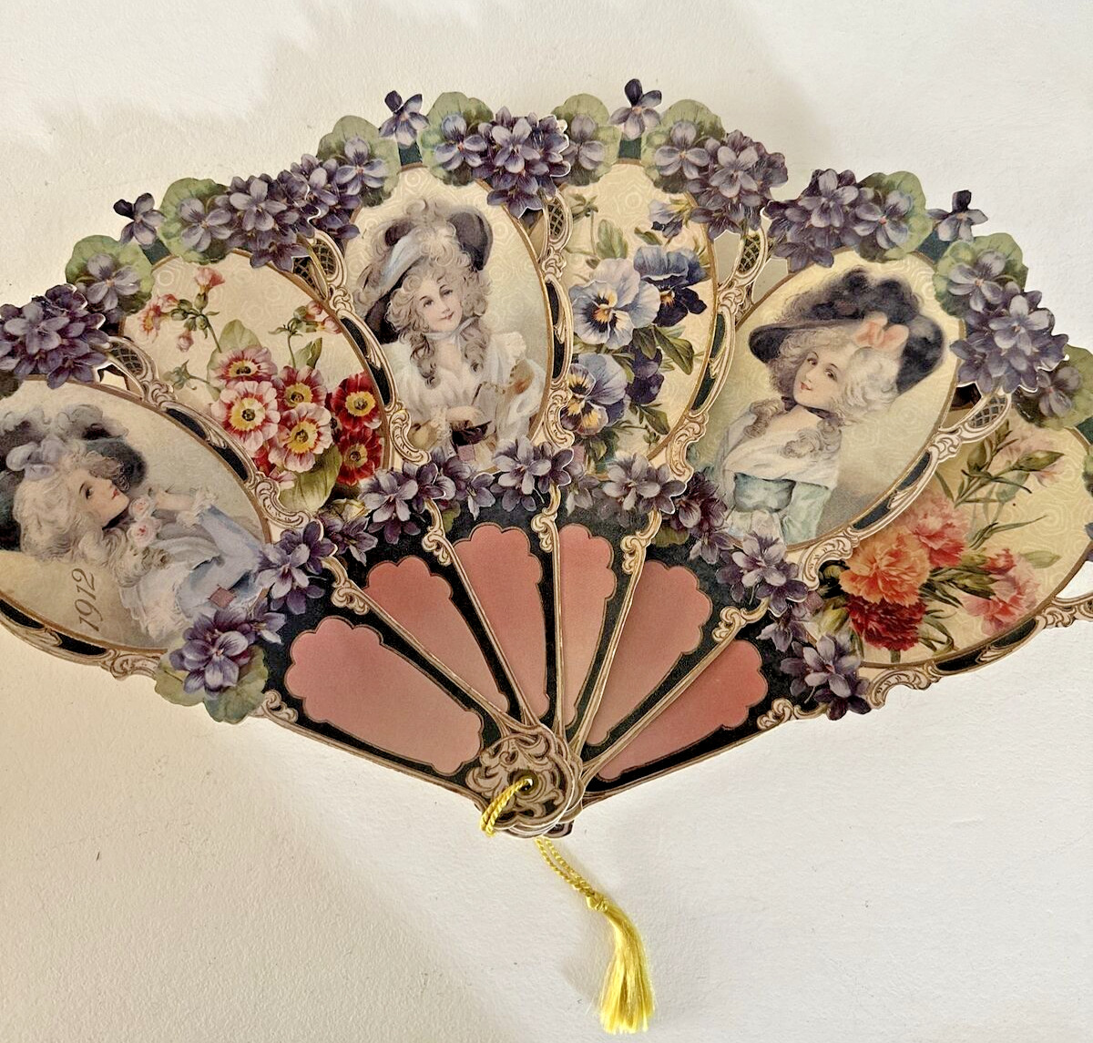 Vintage 1991 Victorian Paper Hand Fan - Gallery Graphics
