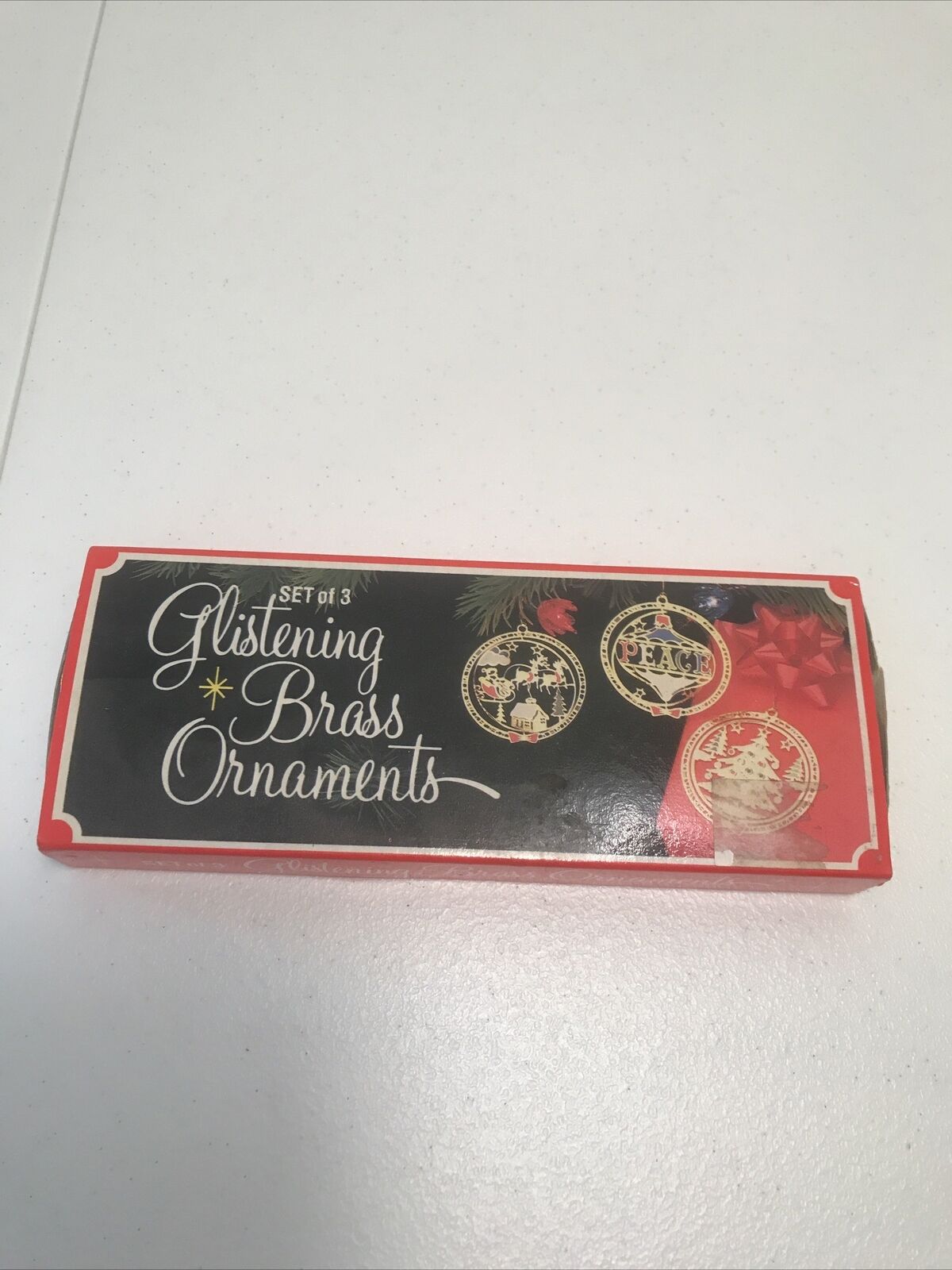 Vintage 1987 Set of 3 Glistening Brass Christmas Ornaments In Original Box