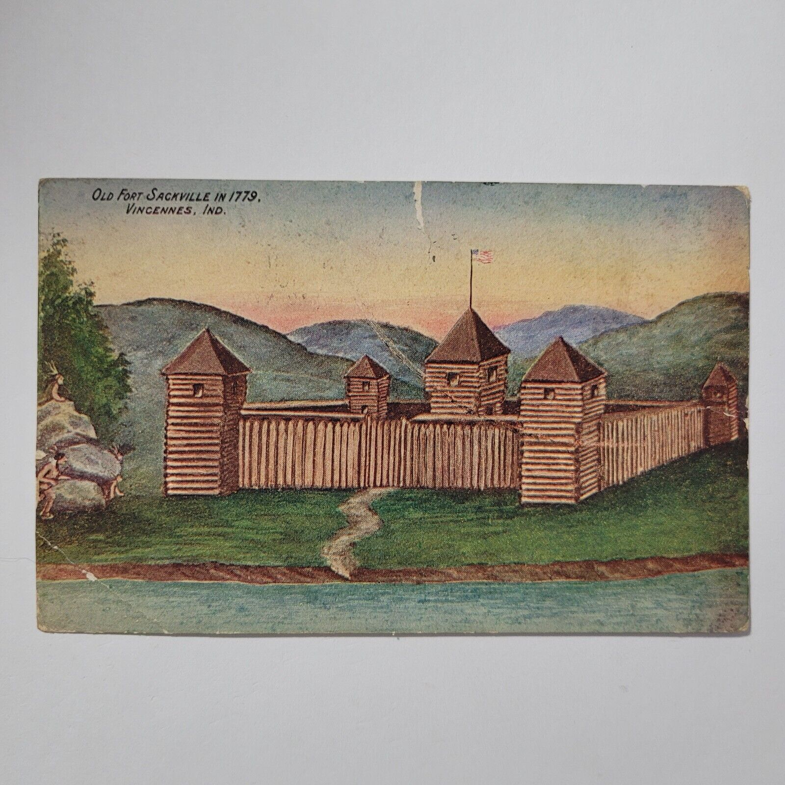 Old Fort Sackville 1779 Drawing Vincennes Indiana IN Vintage Postcard c1909