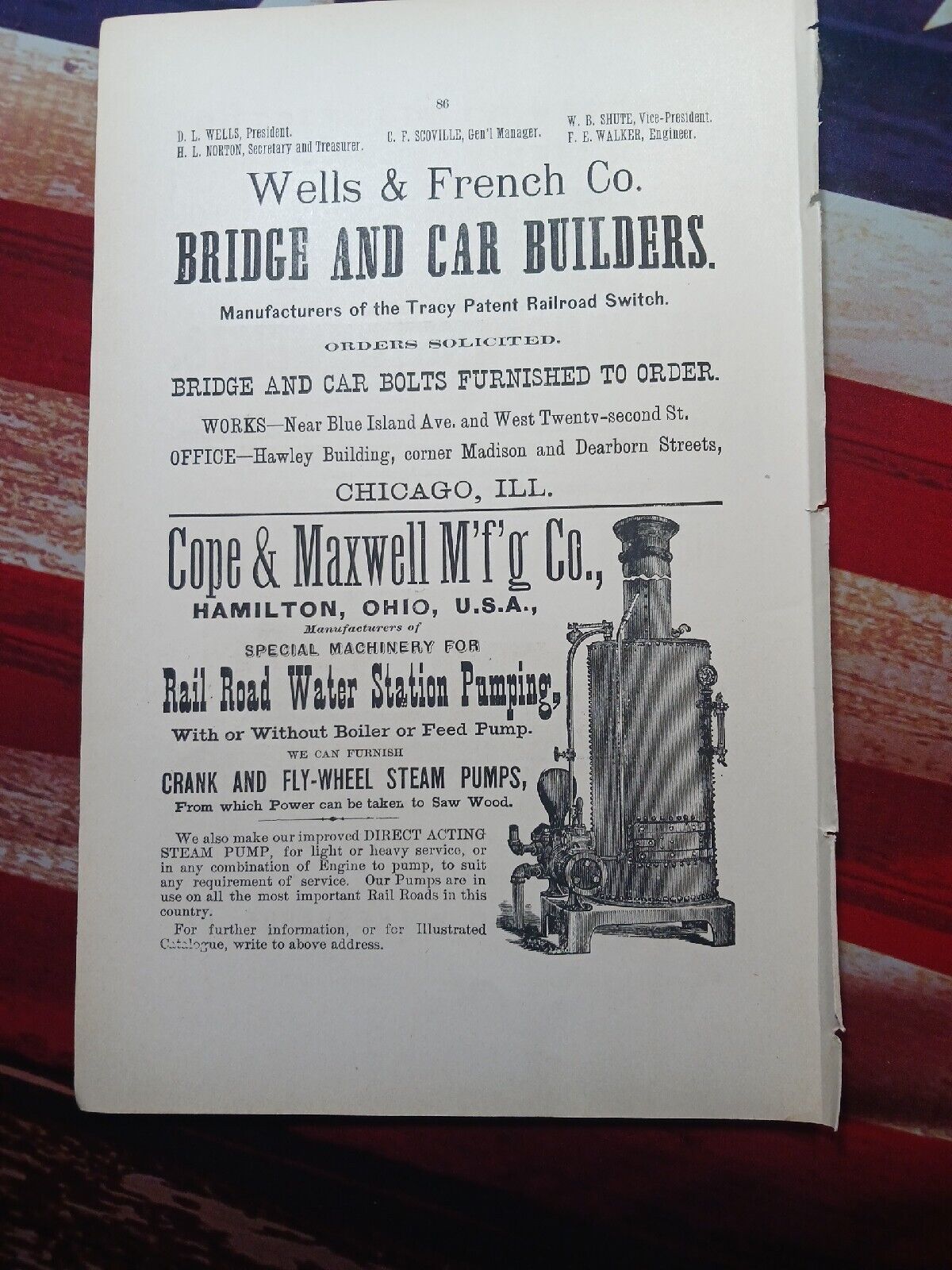 1881 Print Ad ~ COPE & MAXWELL MANUFACTURING Hamilton Ohio Railroad Water Sta.