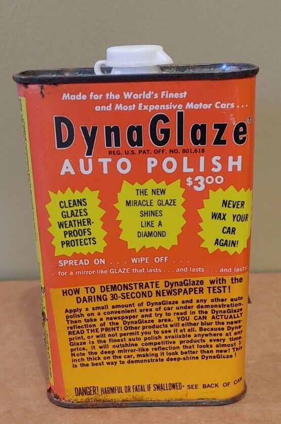 1960s/1970s NOS Vintage DYNAGLAZE Auto Polish 16 Oz Original Full Can