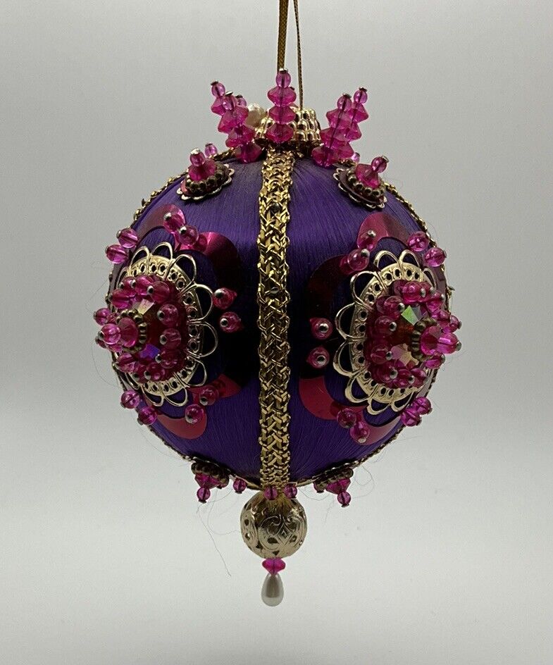 Vintage Purple & Pink Push Pin Handmade Intricate Christmas Ornament Beautiful