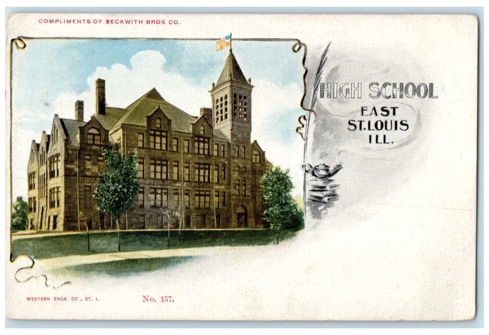 c1900\'s Compliments of Beckwith Bros Co. High School East St. Louis IL Postcard
