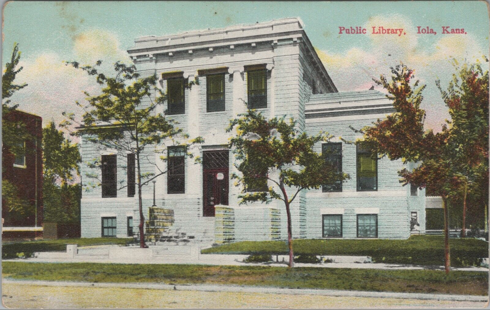 Iola Kansas KS Carnegie Free Public Library c1917 postcard B147x