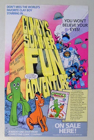 Original 1987 Gumby promo poster Comico Claymation TV cartoon comic book pin-up