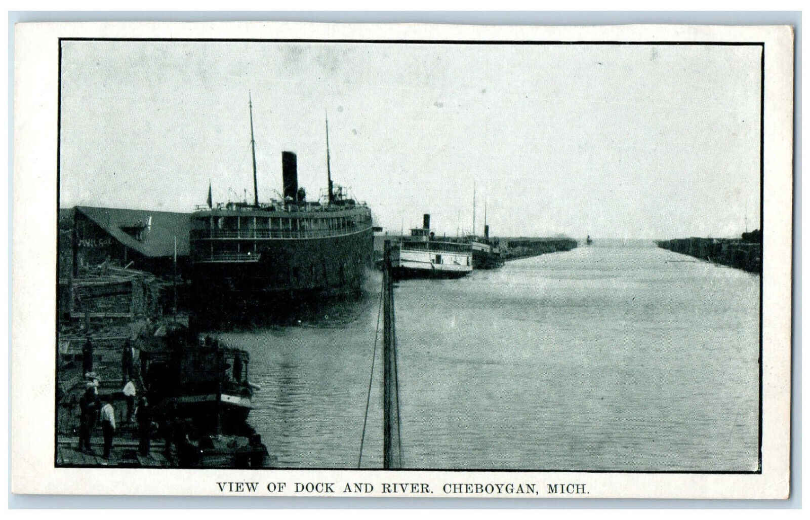 c1905 View of Dock and River Cheboygan Michigan MI Unposted Antique Postcard