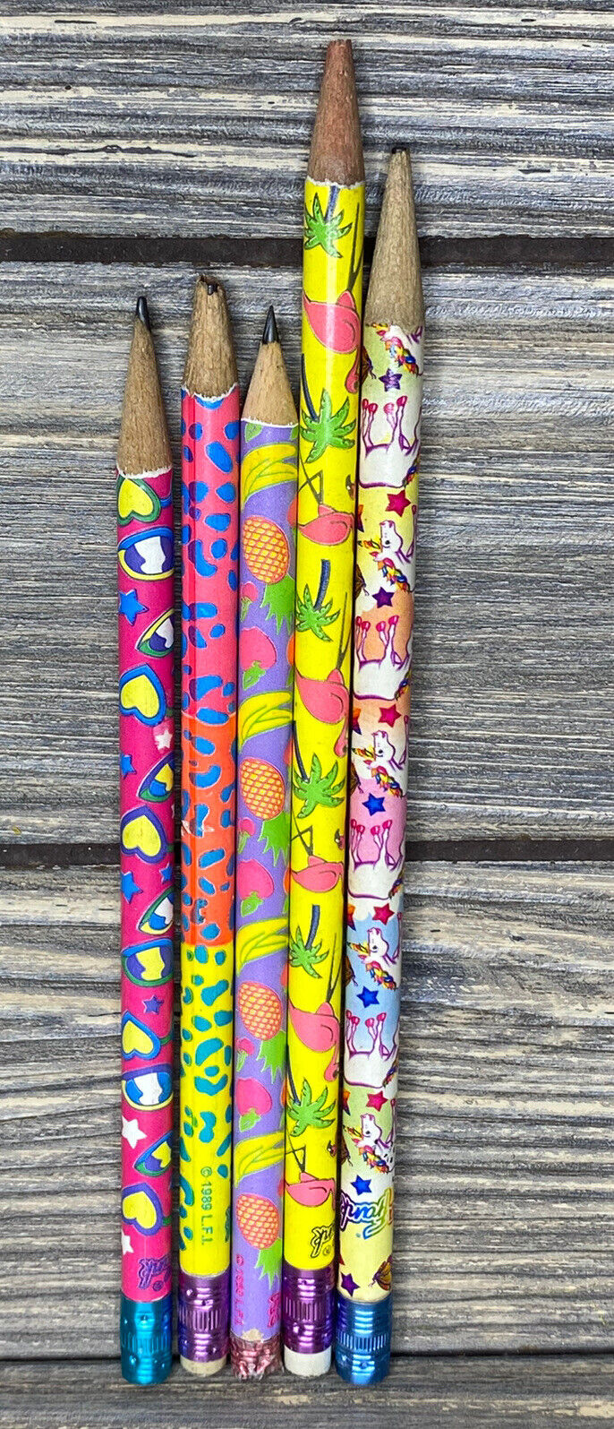 Vintage Lisa Franks 1989￼ Various Patterns Colors Sharpened Pencil Lot of 5