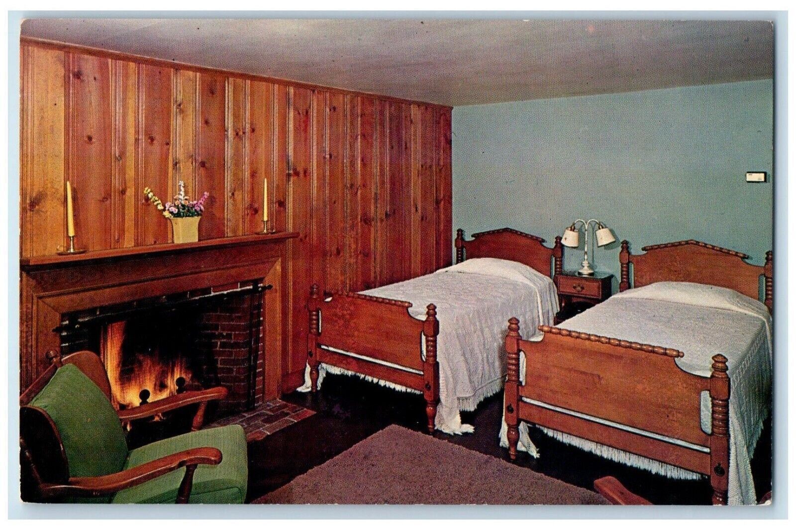 Westminster Village Motel Room View Fireplace Westminster MA Vintage Postcard