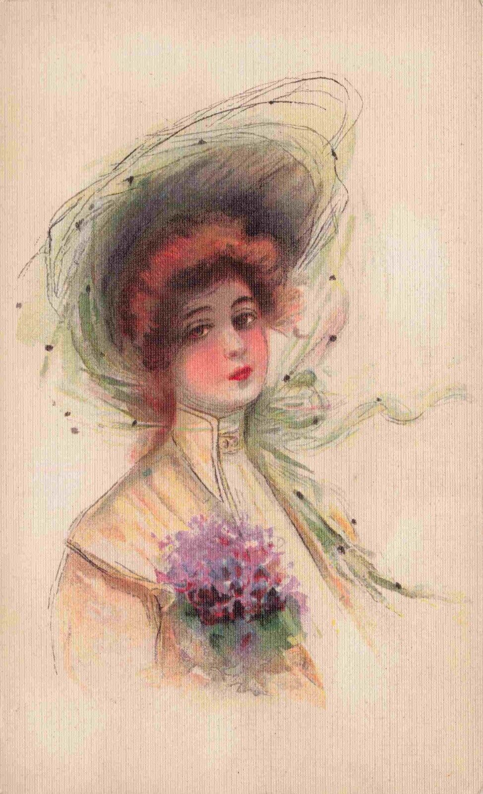 c1905 Fashionable Woman Pretty Lady Illustration by Rotograph Vintage Postcard