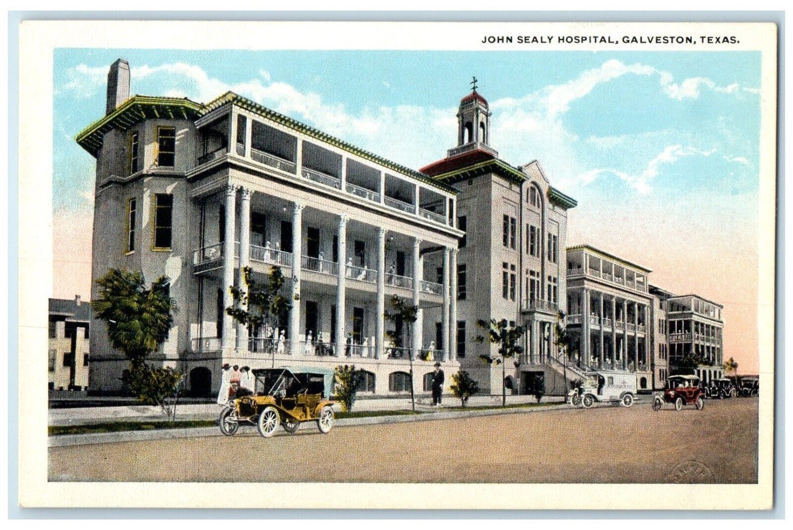 c1910s John Sealy Hospital Building Cars Street View Galveston Texas TX Postcard