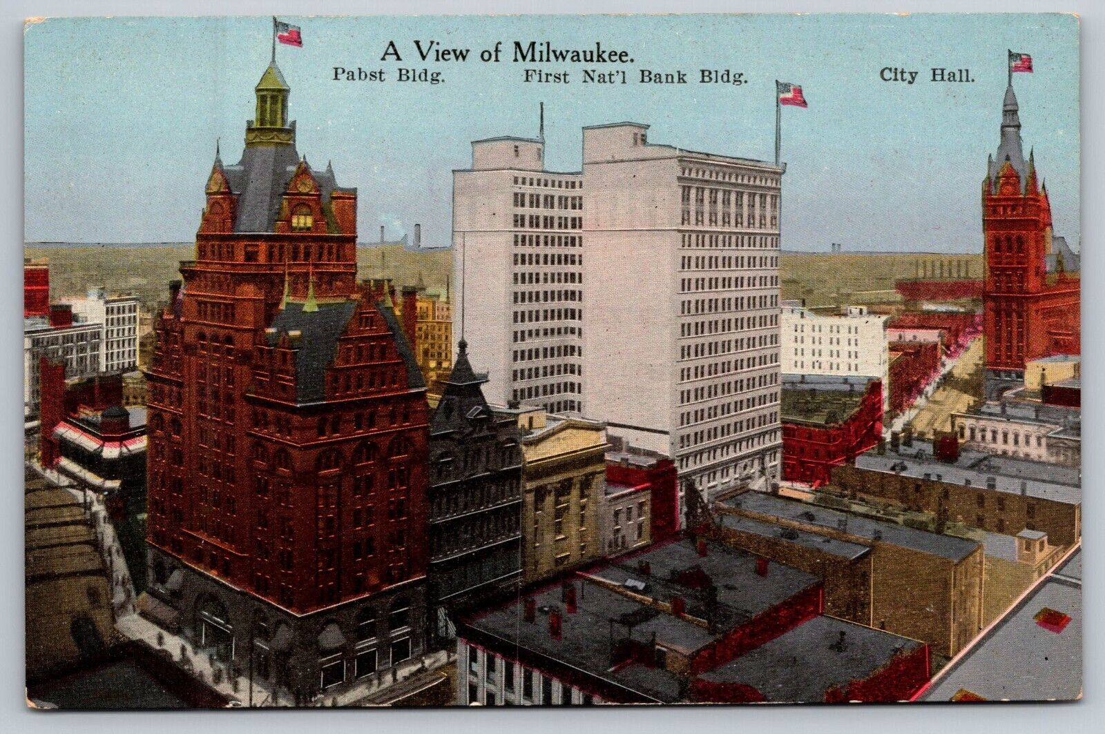 Vintage Postcard Elevated View of Downtown Milwaukee WI Wisconsin