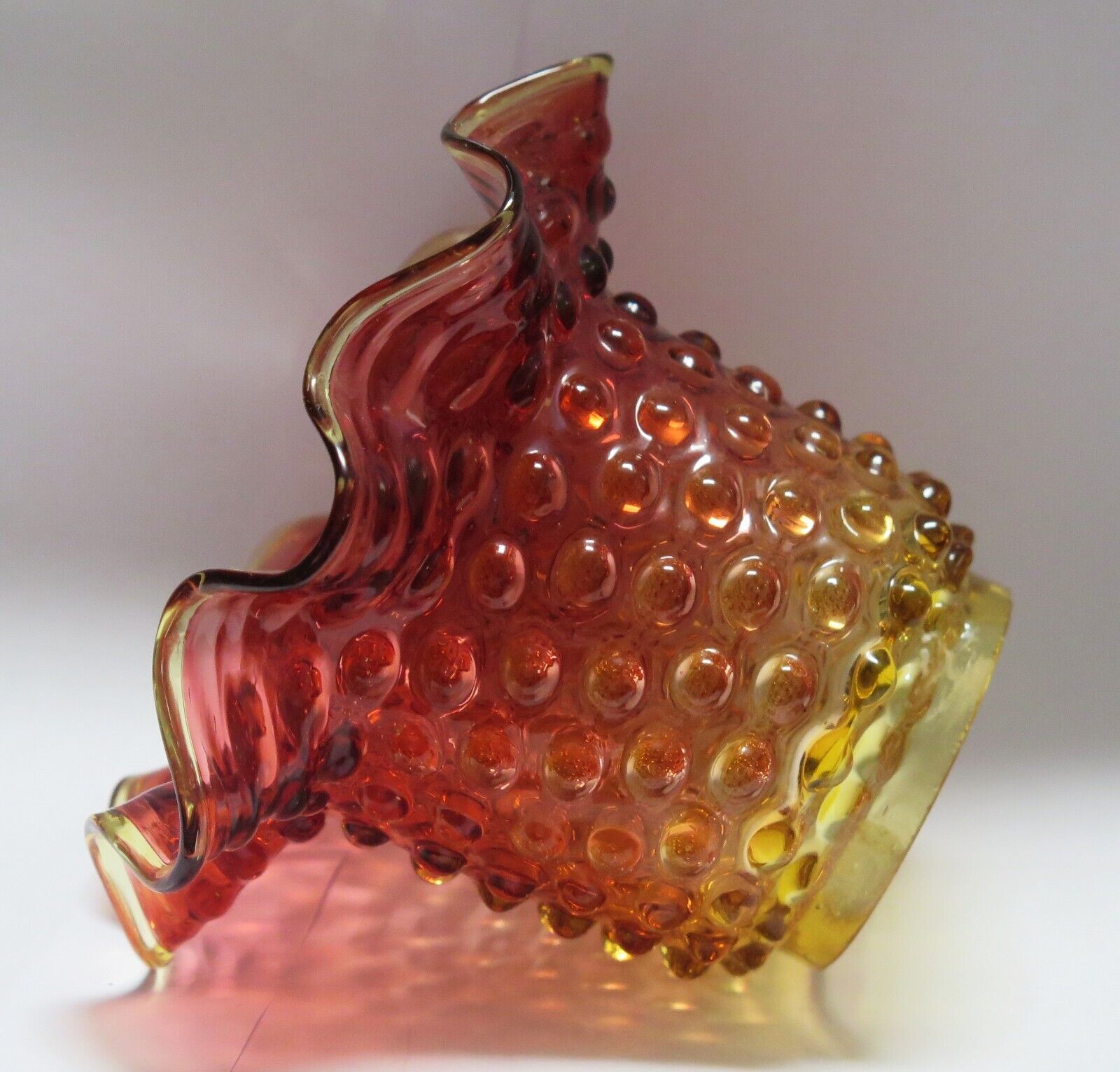 ITEM #87B French Amberina Hobnail Miniature Oil Lamp Shade MINT Hll 408