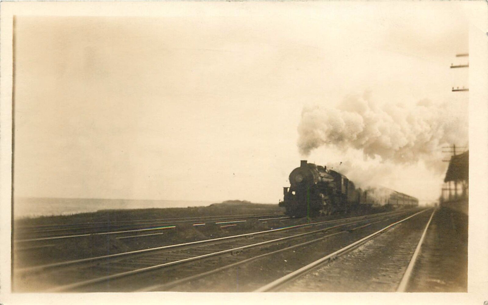 RPPC Steam Locomotive Train Railroad scene vintage Sepia Photo Poscard