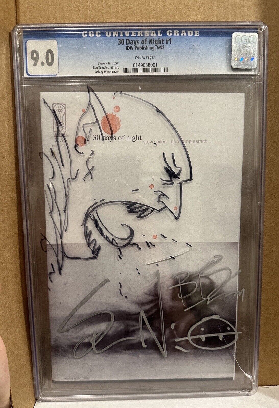 30 days of night #1 CGC 9.0 signed Steve Niles &Ben Templesmith sketch 1st print
