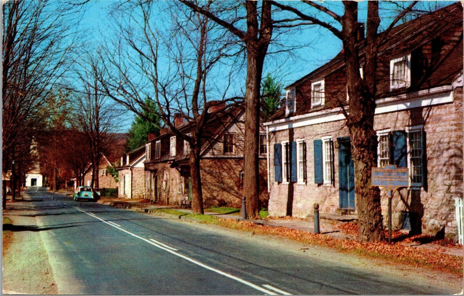 Vtg Hurley New York NY Old Stone Houses Street View 1950s Postcard