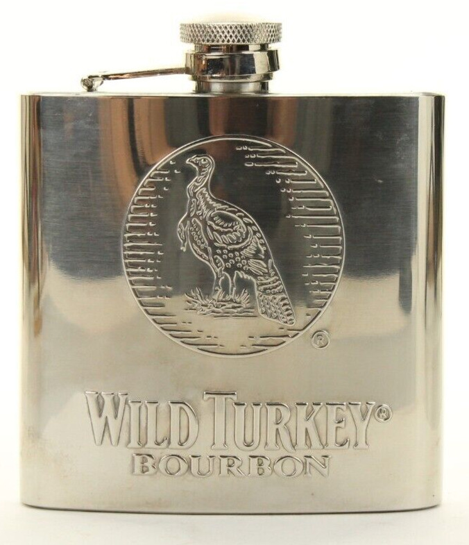 Wild Turkey Bourbon Stainless Steel 145ml Flask Ice Fishing Sporting Hip Pocket