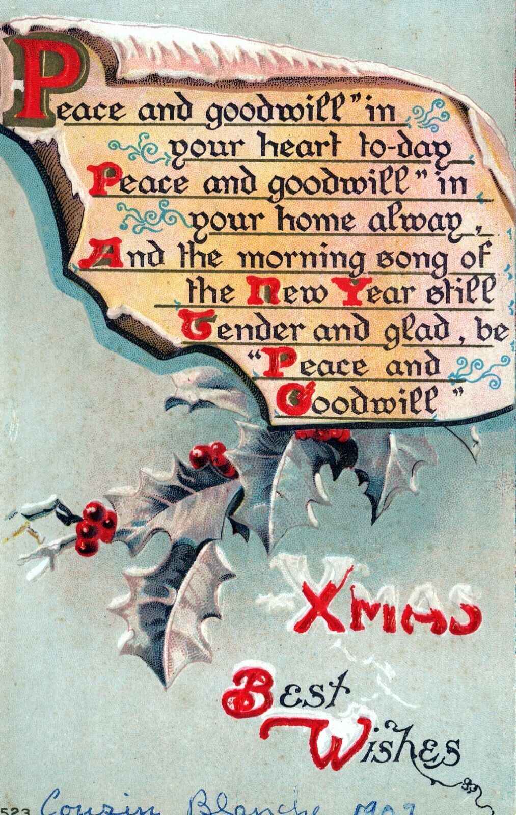 Christmas Greetings Embossed Postcard. Christmas Best Wishes