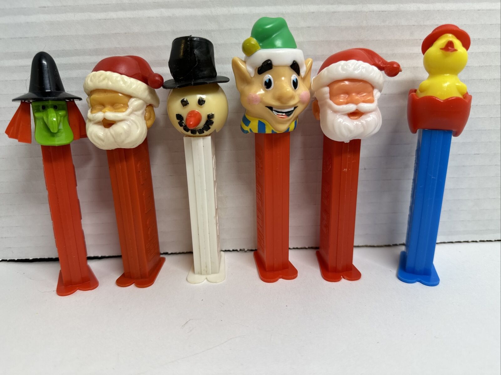 Vintage Holiday Pez Dispensers Lot of 6 Santa Snowman Witch Elf Easter Chick