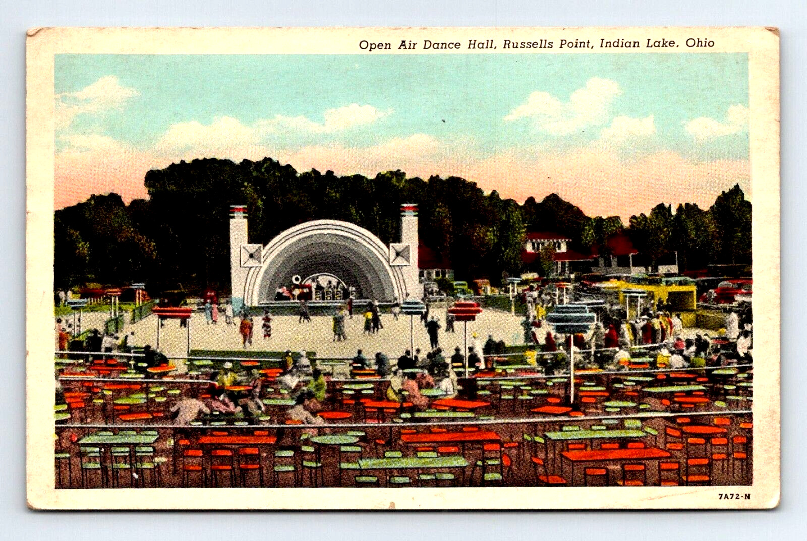 posted postcard 5.5x3.5 in Open Air Dance Hall Russells Point, Indian Lake Ohio