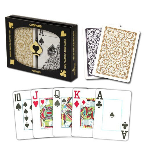 New COPAG 100% Plastic Playing Cards Black Gold Poker Size Jumbo Index FREE CUT 