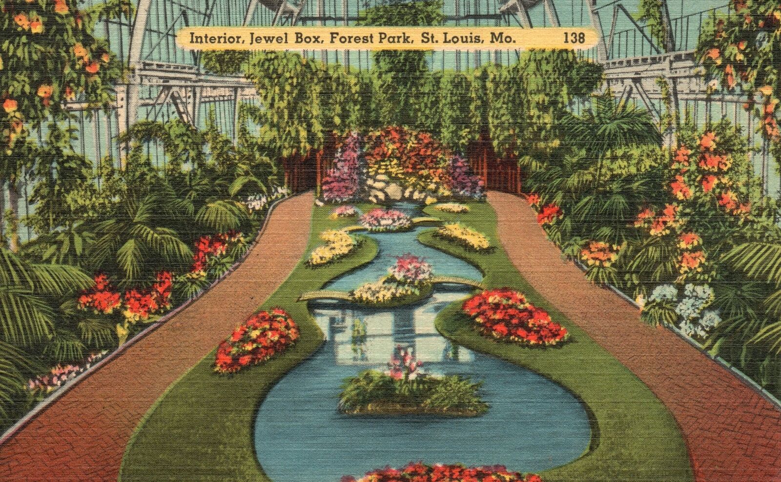 Vintage Postcard Interior Jewel Box Forest Park Water Garden St. Louis Missouri