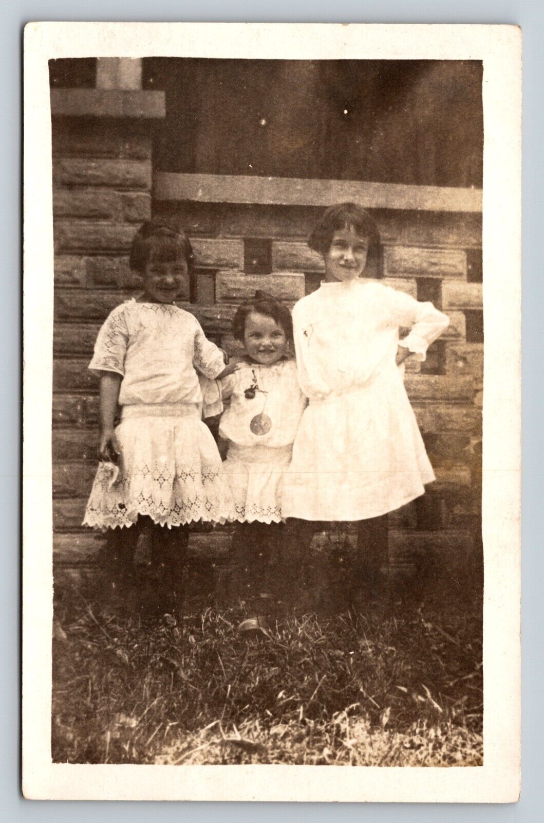 RPPC Three Little Girls with Short Hair in White Dresses VINTAGE Postcard 1520