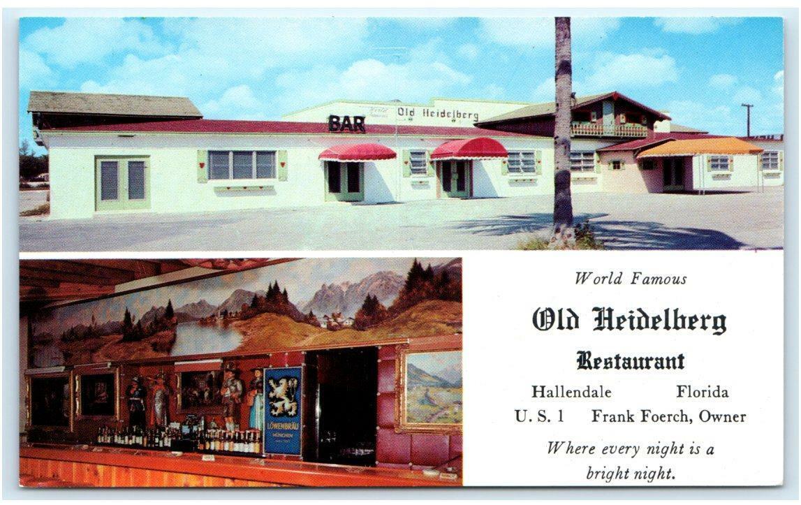 HALLANDALE, FL ~ Roadside HEIDELBERG RESTAURANT c1950s Broward County Postcard
