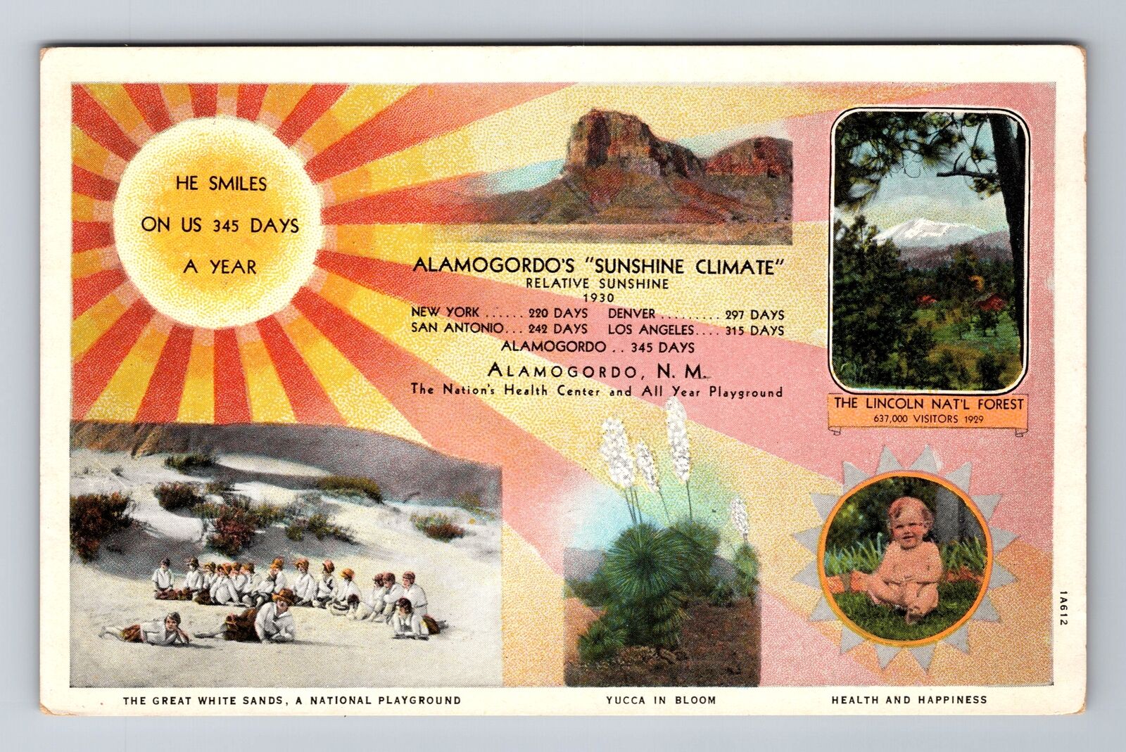 Alamogordo NM-New Mexico, Landmarks, Antique, Vintage Souvenir Postcard