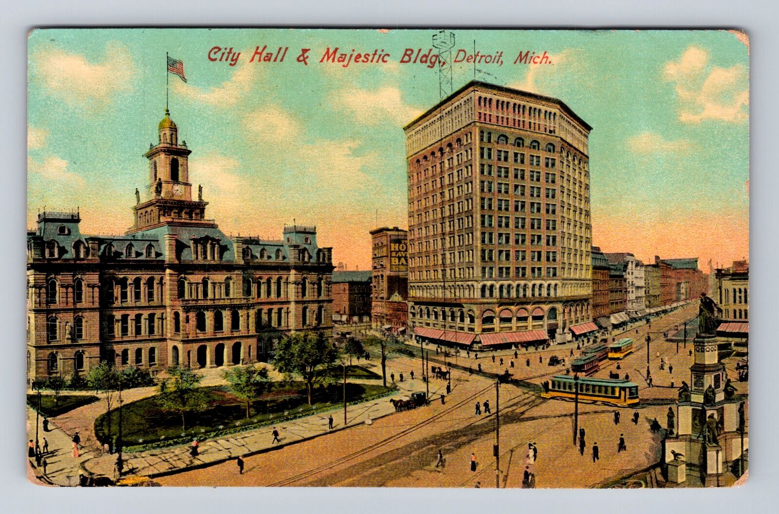 Detroit MI- Michigan, City Hall & Majestic Building, Vintage c1909 Postcard