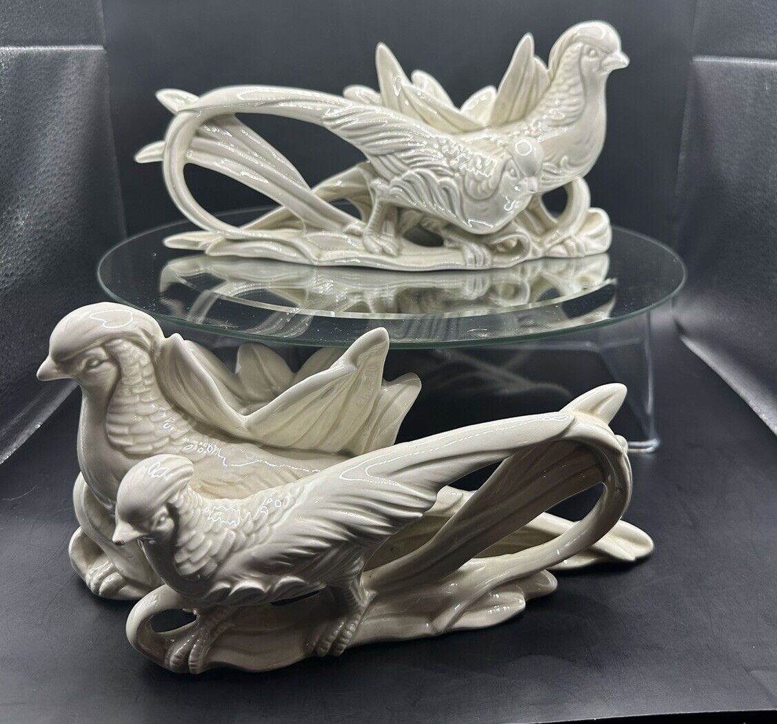 Vintage Pair Porcelain Fitz And Floyd Pheasant Bird Candleholders