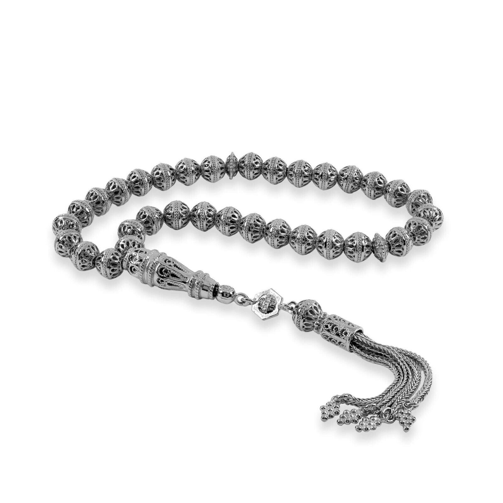 925 Solid Sterling Silver Filigree Art Tasbih Prayer Worry Beads