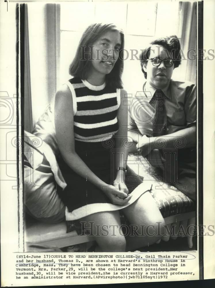 1972 Press Photo Doctor Gail Thain Parker and husband Thomas at Winthrop House