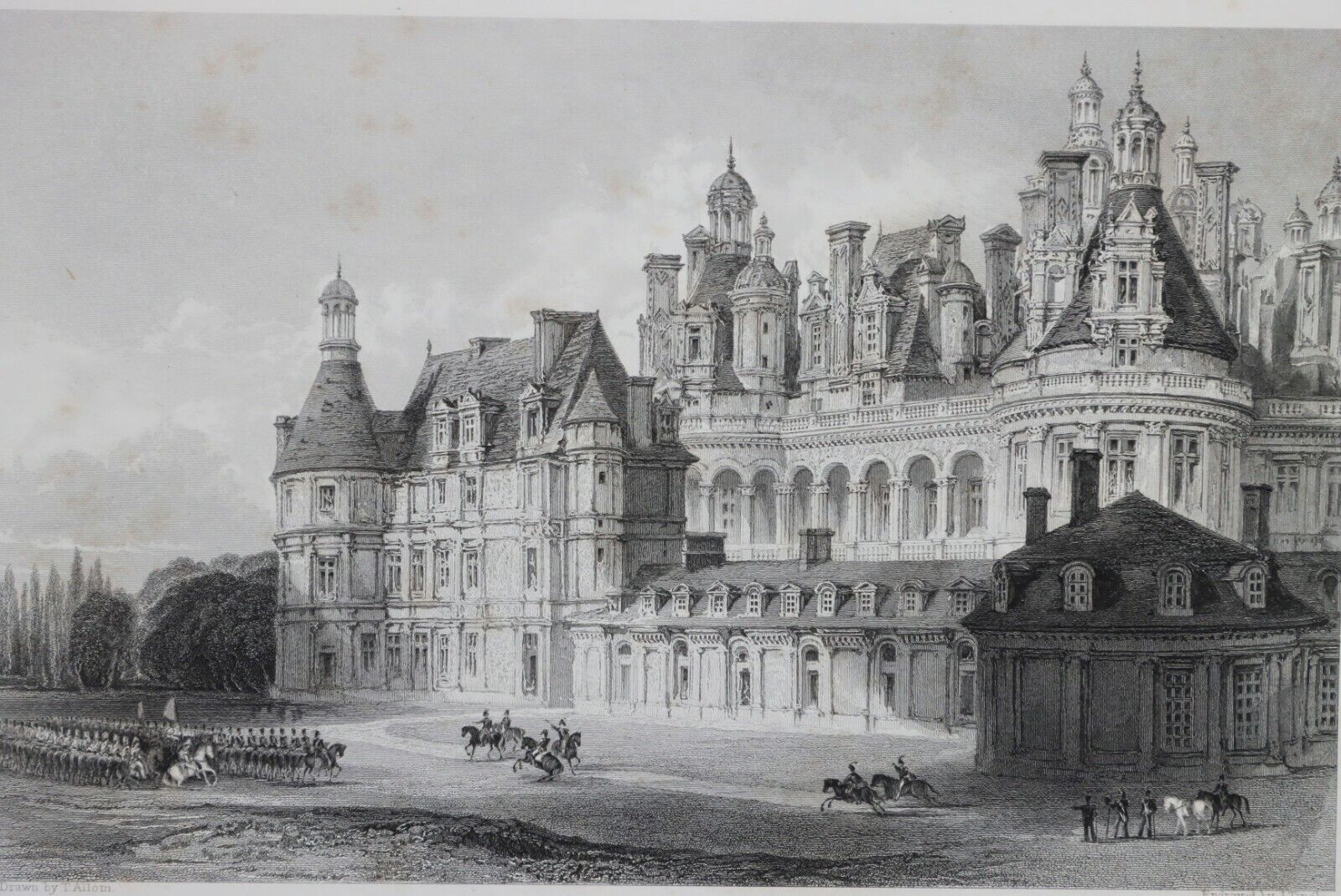 19th C Engraving France Chateau of Chambord by J Tingle King Louis XII Francis I