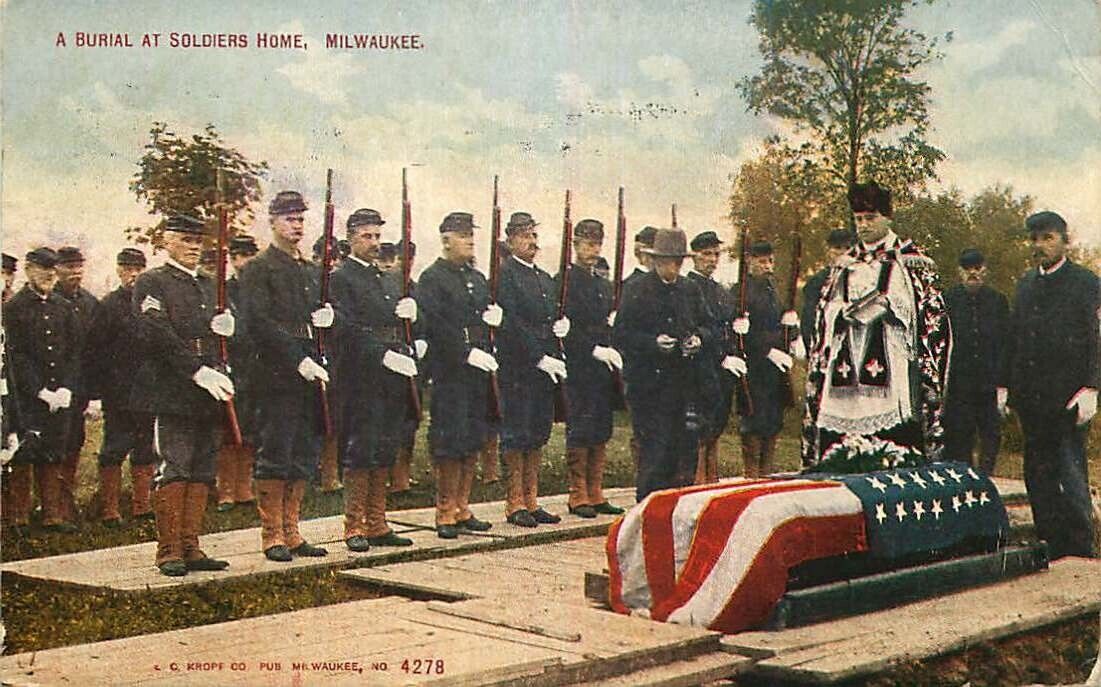 Postcard Soldier\'s Burial at Soldiers Home, Milwaukee, Wisconsin - used 1910