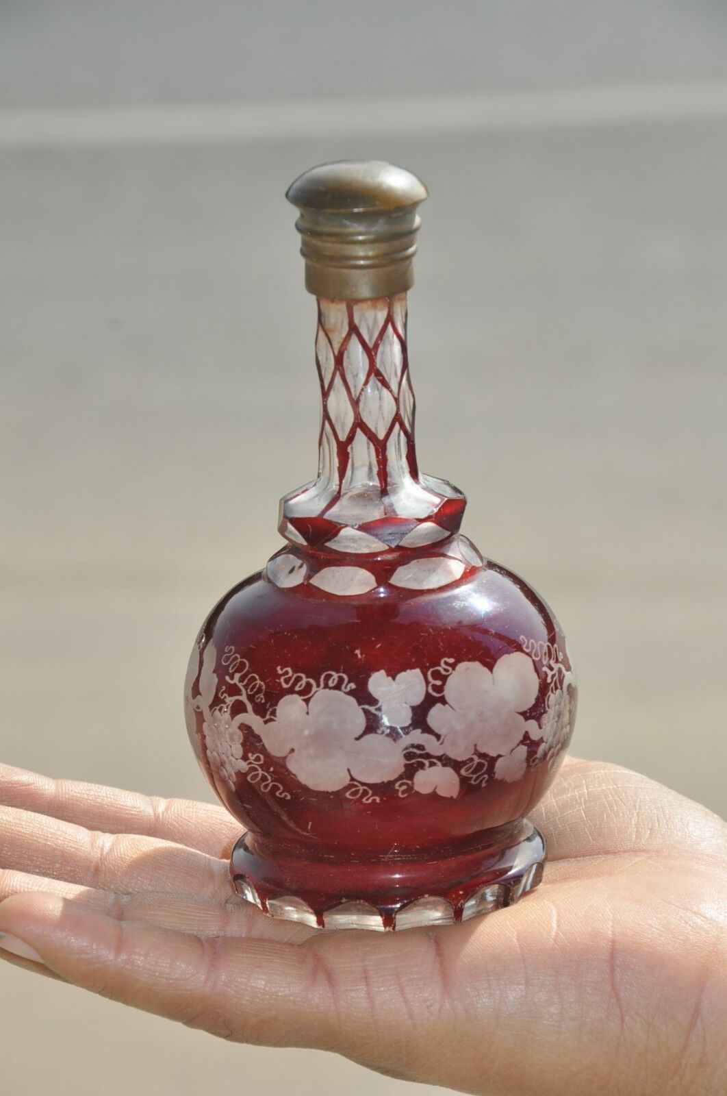 Vintage Red Unique Shape Cut Work Grapevine Design Perfume Bottle