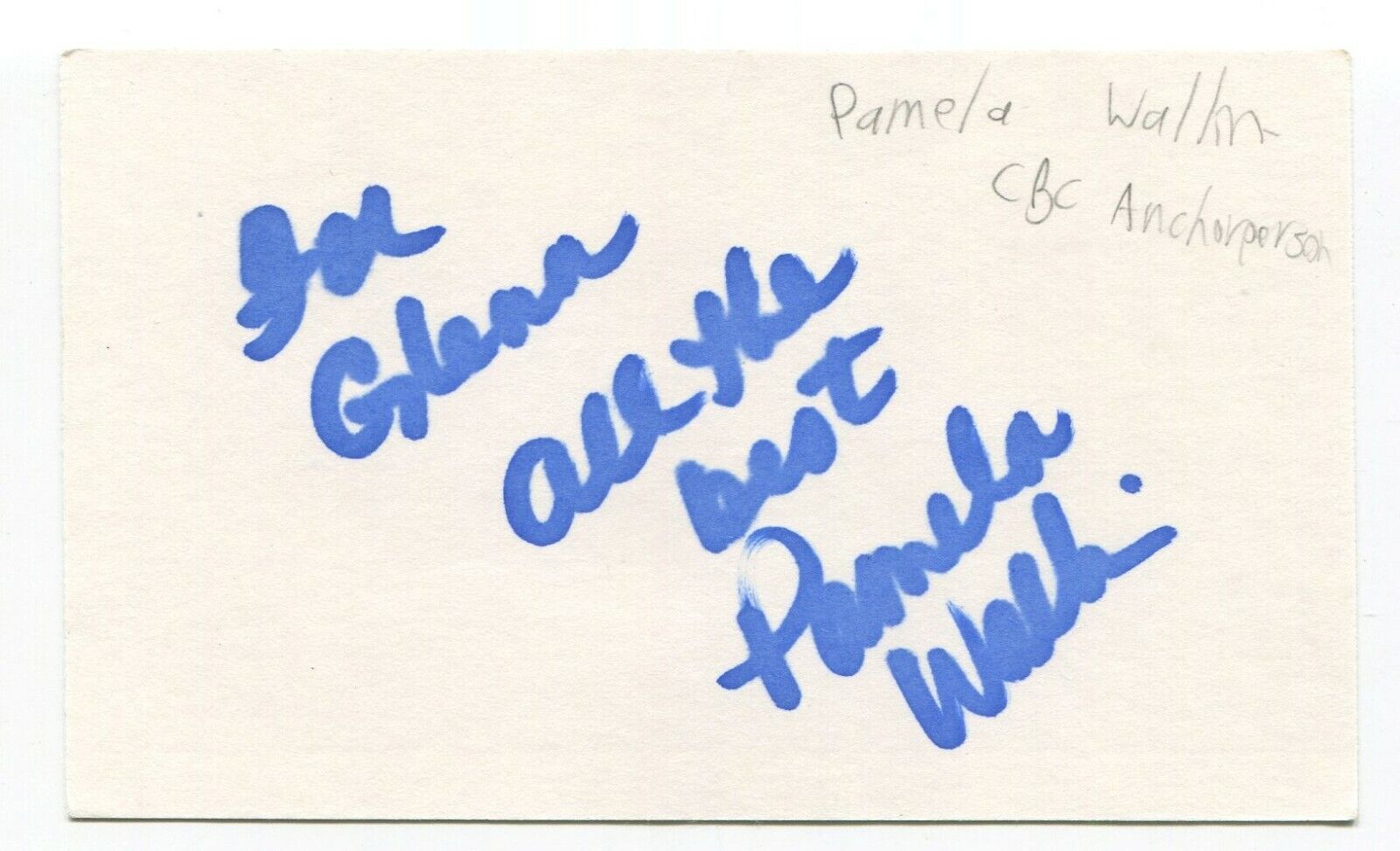 Pamela Wallin Signed 3x5 Index Card Autographed Signature Journalist Politician