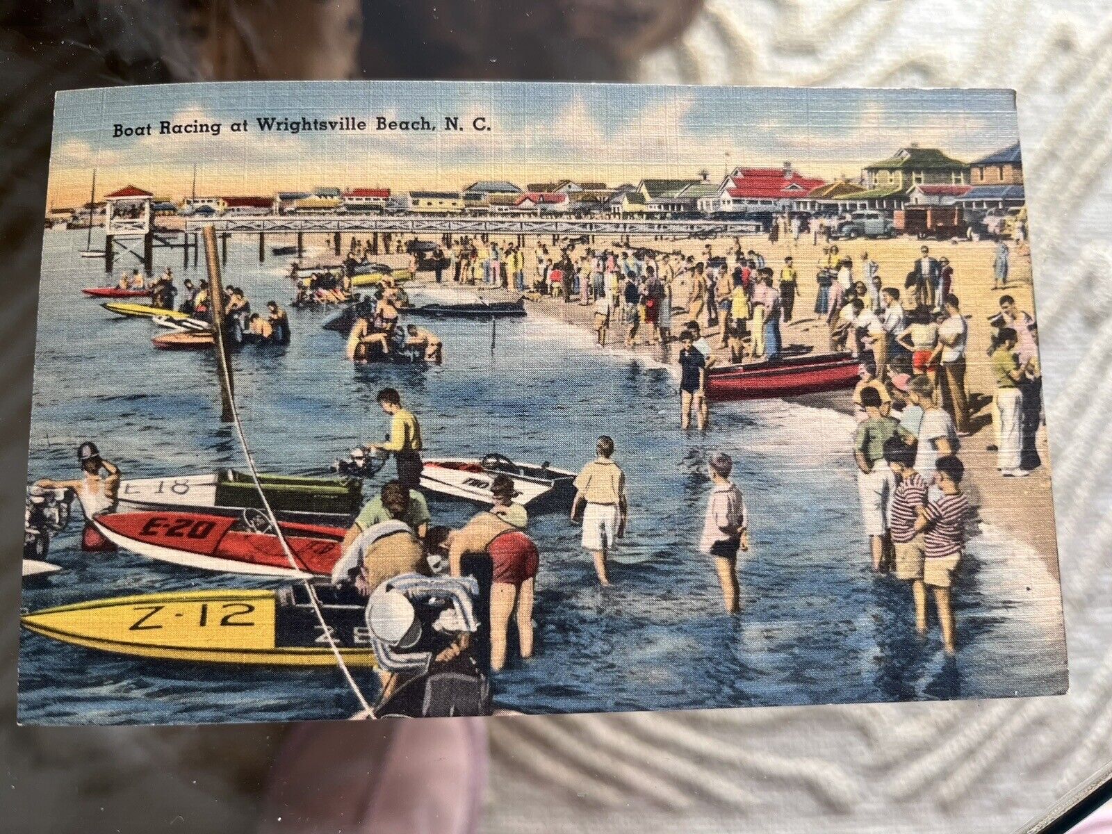 Wrightsville Beach NC-North Carolina, Boat Racing at Beach, Vintage Postcard