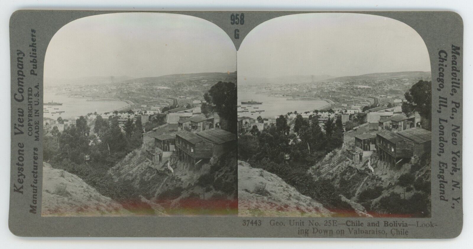 c1900\'s Real Photo Stereoview Chile and Bolivia Looking Down on Valparaiso Chile