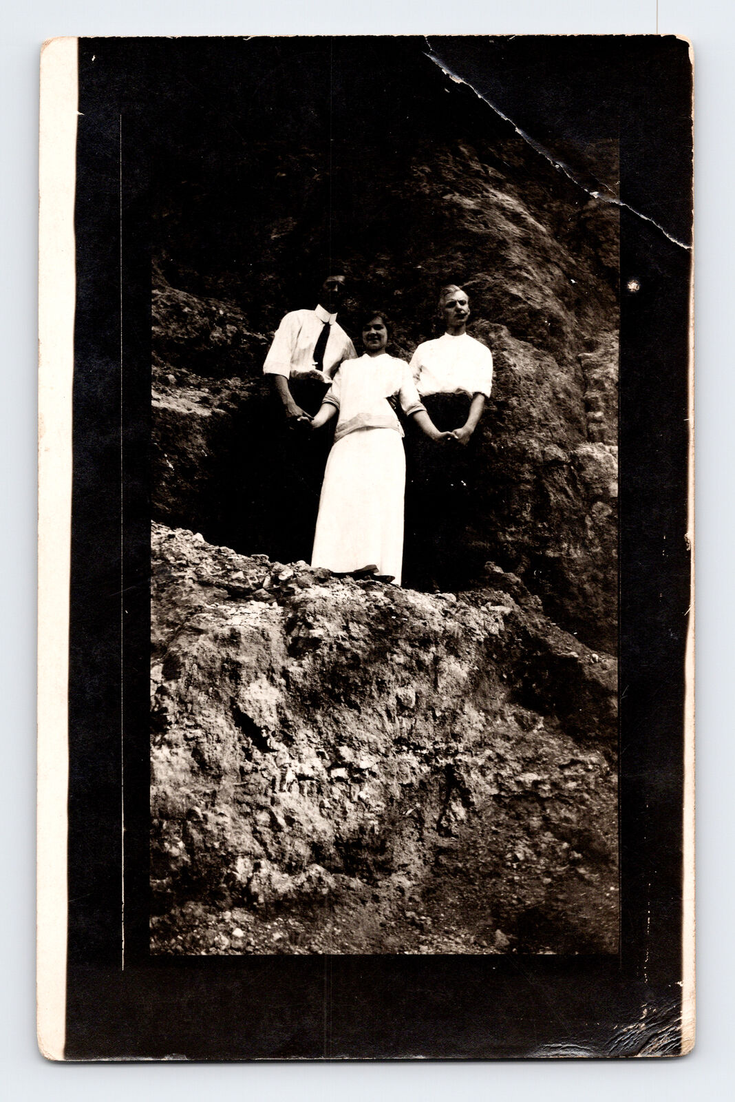 RPPC Outdoor Photo of Woman and Two Men on Steep Trail Postcard