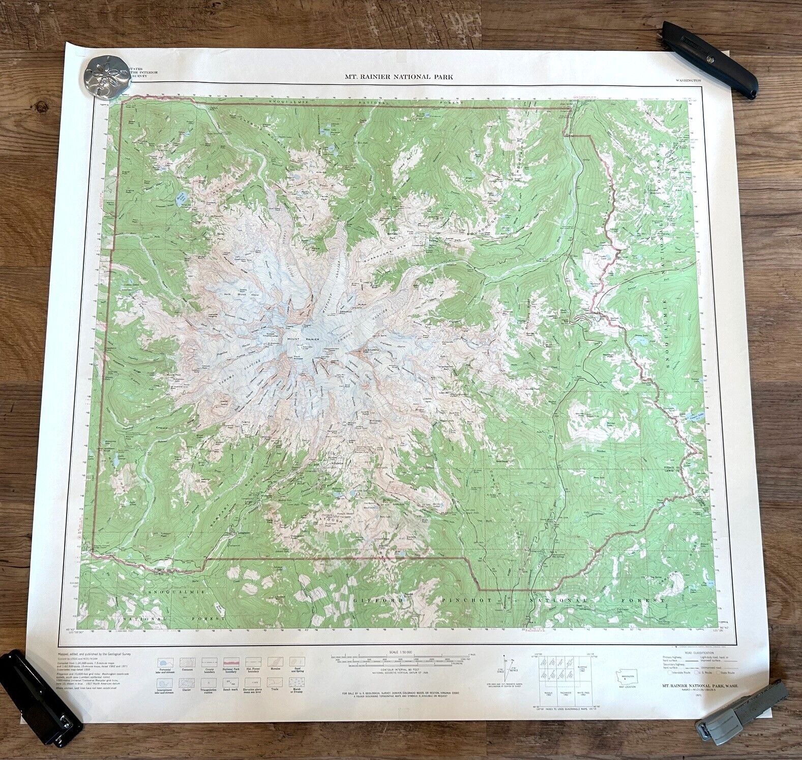 Mt. Rainier National Park 1971 USGS Geological Survey Topographic Map Washington