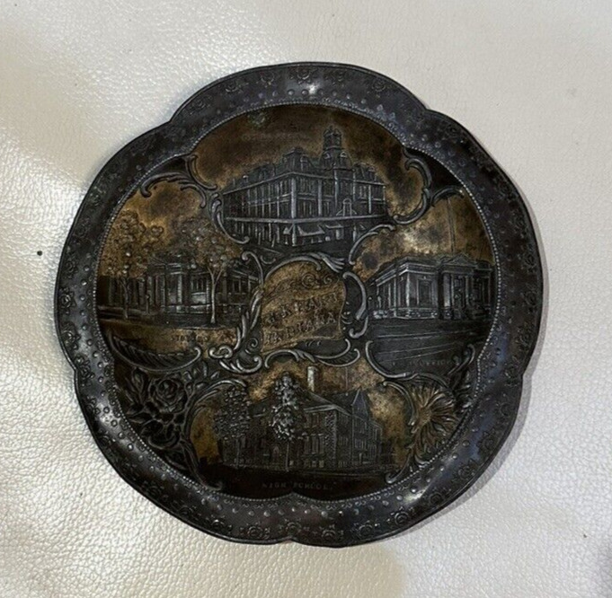 Antique metal souvenir coin tray for Elkhart, Indiana