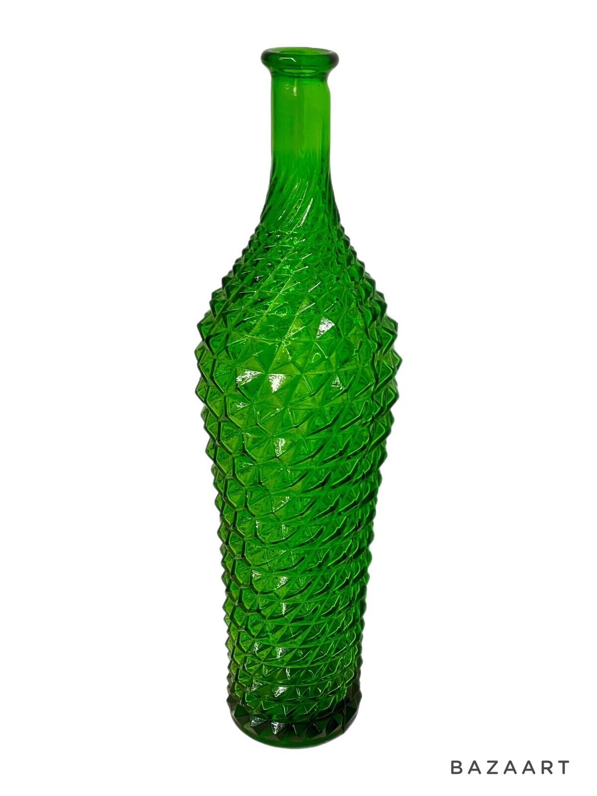 Vtg Empoli Pineapple Genie Bottle Green Diamond Point MCM 16” Decanter
