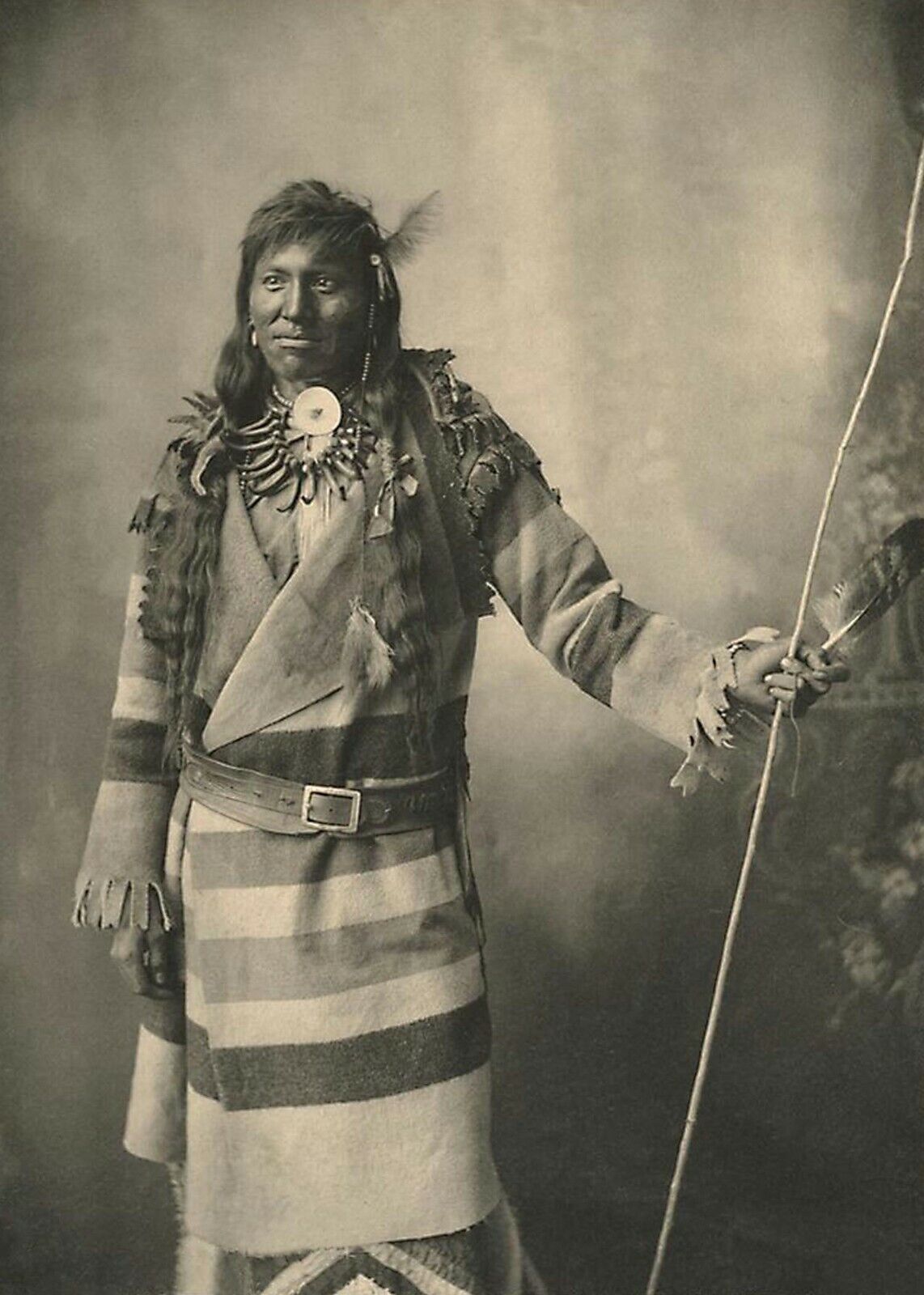 Antique Photo Canadian Native , Hudson Bay Coat Assiniboine Photo Reprint 5x7