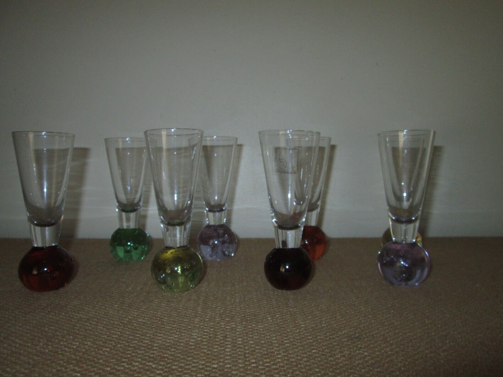 Set Of 8  CIRCLEWARE Colorful Ball Bottom Fireball Shot Glasses
