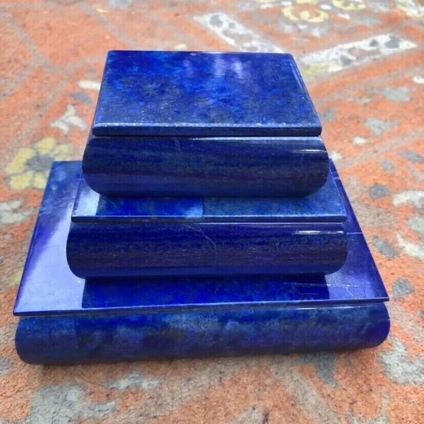 3 Natural Lapis Lazuli jewelry box set handmade 3 size from Afghanistan