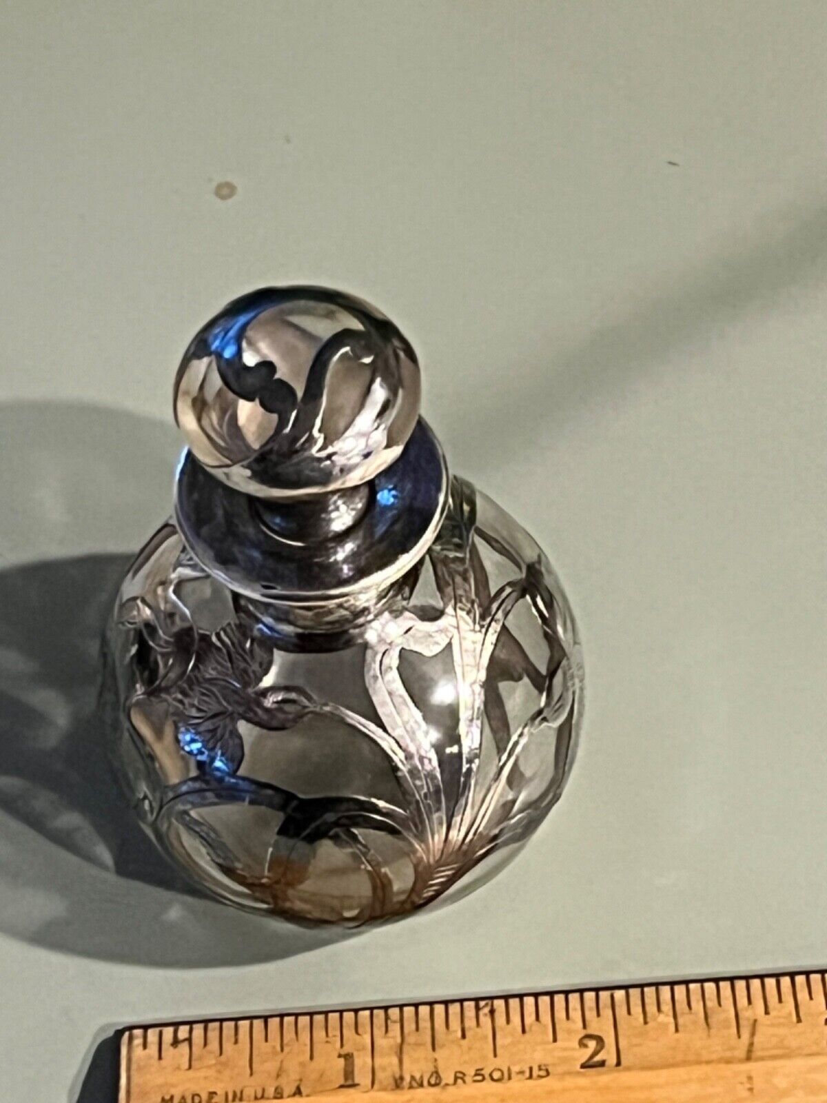 Victorian Sterling Silver Overlay Glass Perfume Bottle