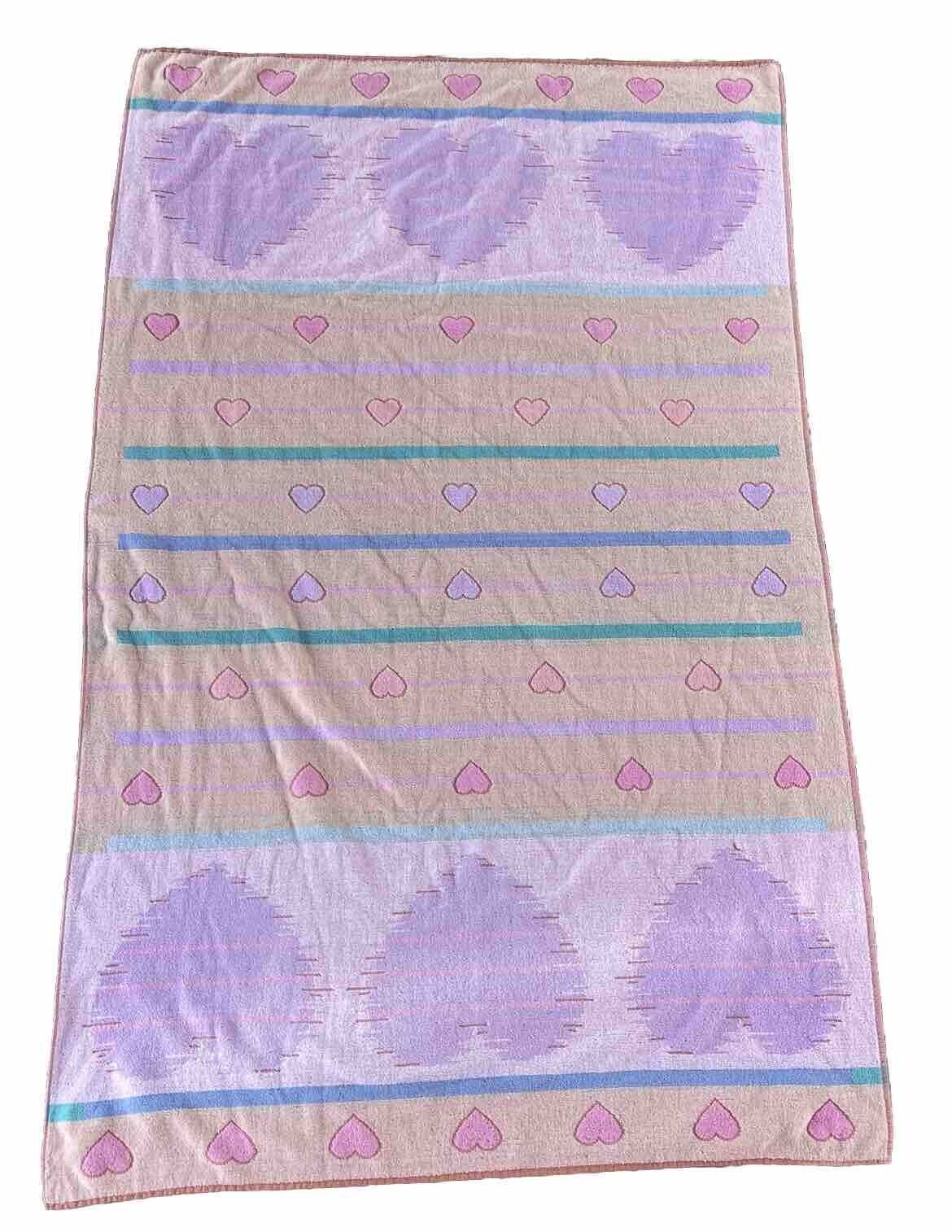 VTG 80’s Royal Terry Beach Bath Towel Hearts Stripes Multicolor 40”x68” Cotton
