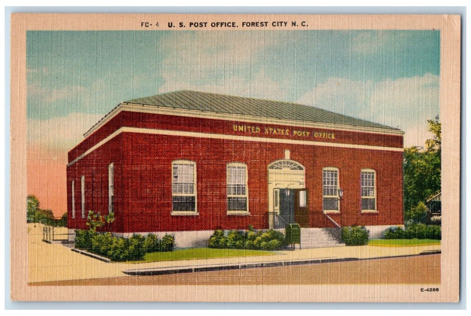 c1940's US Post Office Building Forest City North Carolina Vintage Postcard