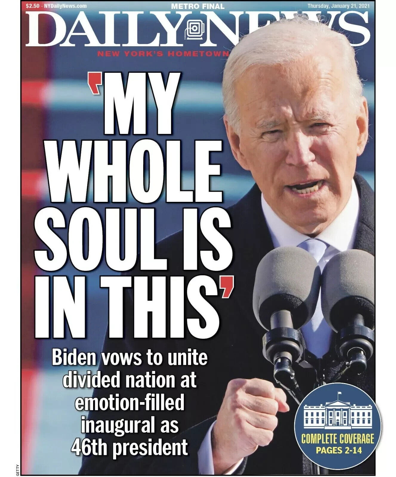 NEW YORK DAILY NEWS NEWSPAPER \'MY WHOLE SOUL IS IN THIS - 1/21